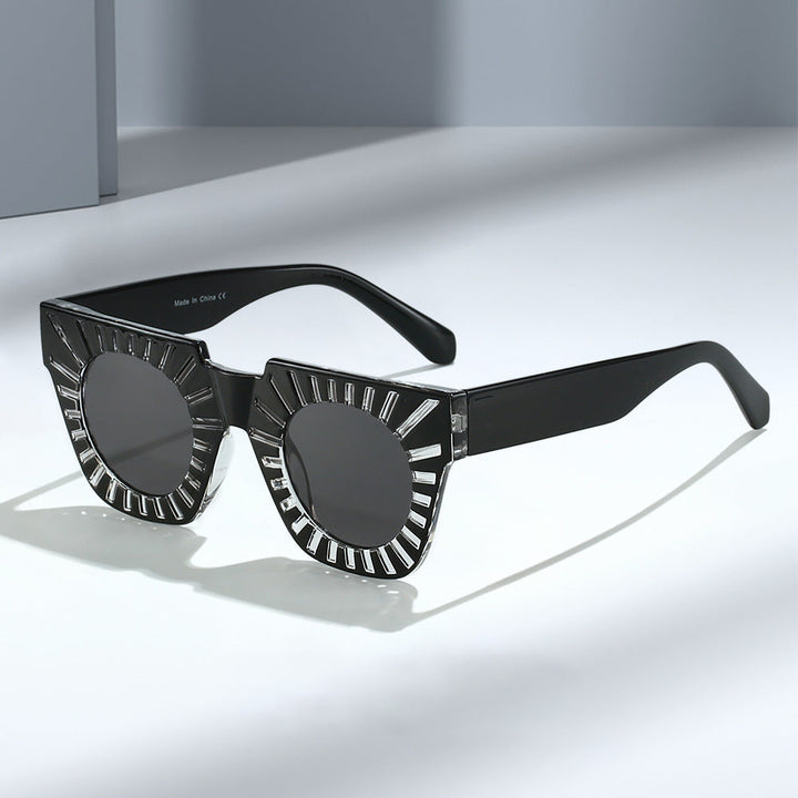 Dame Trendy solbriller med kreativ geometrisk ramme Luvikno
