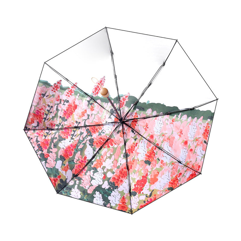 Dame elegant paraply med blomsterdesign Luvikno