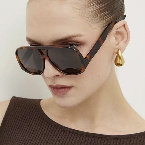 Dame trendy oversized solbriller i moderne skilpaddemønster Luvikno