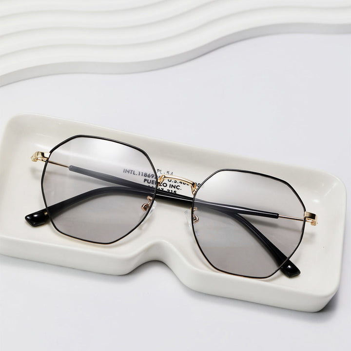 Dame modisk åttekantet solbrille med trendy metallramme Luvikno