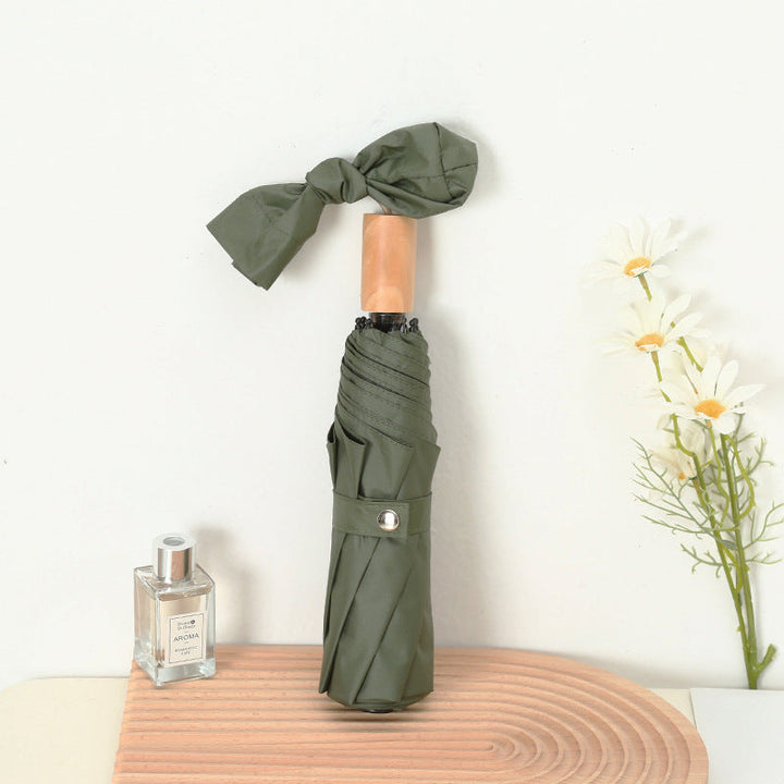Damen Eleganter Falt-Regenschirm mit Holzgriff Luvikno