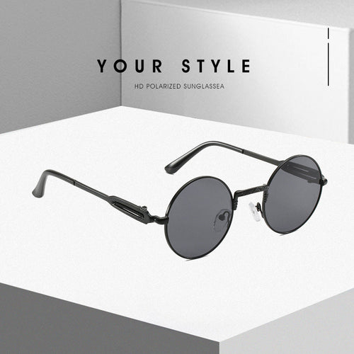 Dame rund modisk solbrille med fint metallramme Luvikno