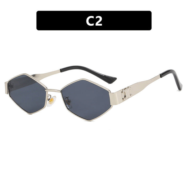 Dame hexagonal designer solbrille med innovativ metallramme Luvikno