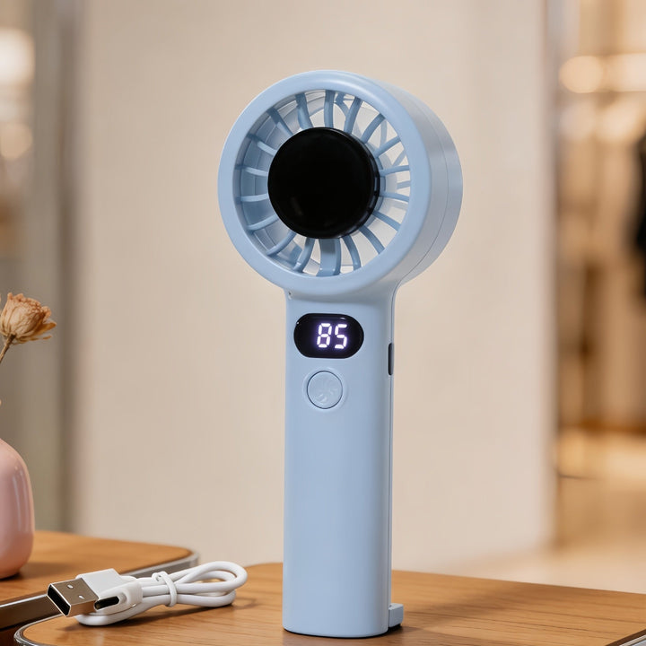 Kvinnelig bærbar håndholdt vifte med digitalt display og USB-ladingsfunksjon Luvikno