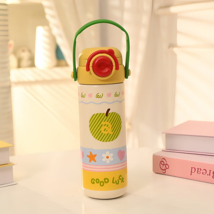 Isolert rustfritt stål drikkeflaske med lyst blomsterdesign Luvikno