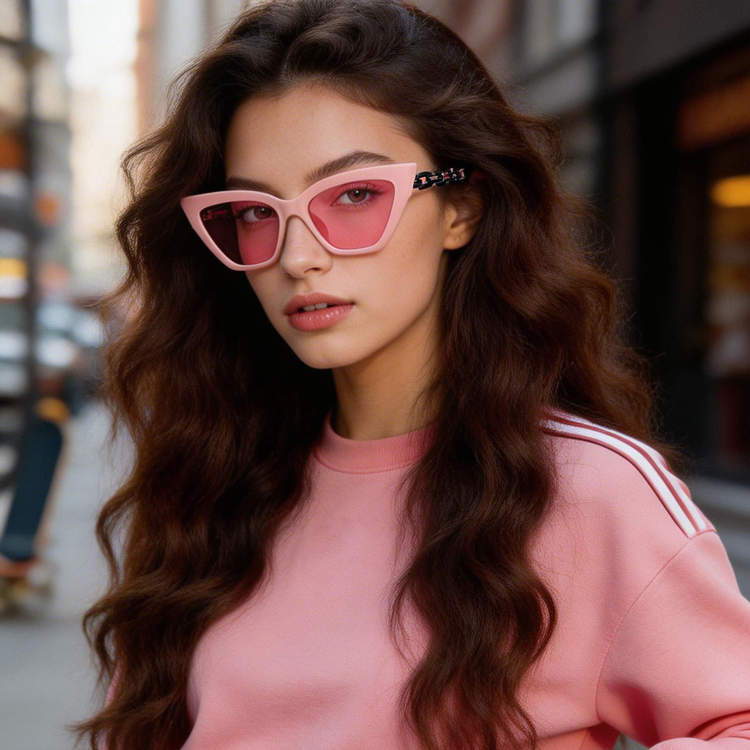Dame Cat-Eye solbrille med luksuriøs kjettingramme Luvikno