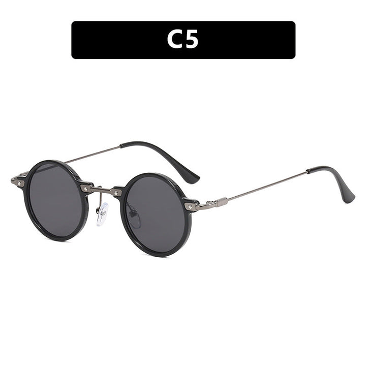 Damen moteriktig rund solbrille med stilig metallramme og polarisert glass Luvikno
