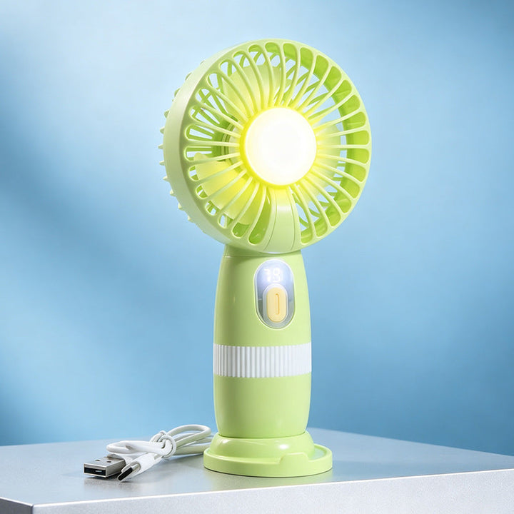 Kvinnelig bærbar USB-håndvifte med LED-lys og digital temperaturvisning Luvikno