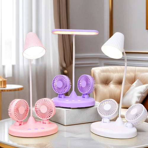 Multifunksjonell skrivebordslampe for damer med to integrerte vifter Luvikno
