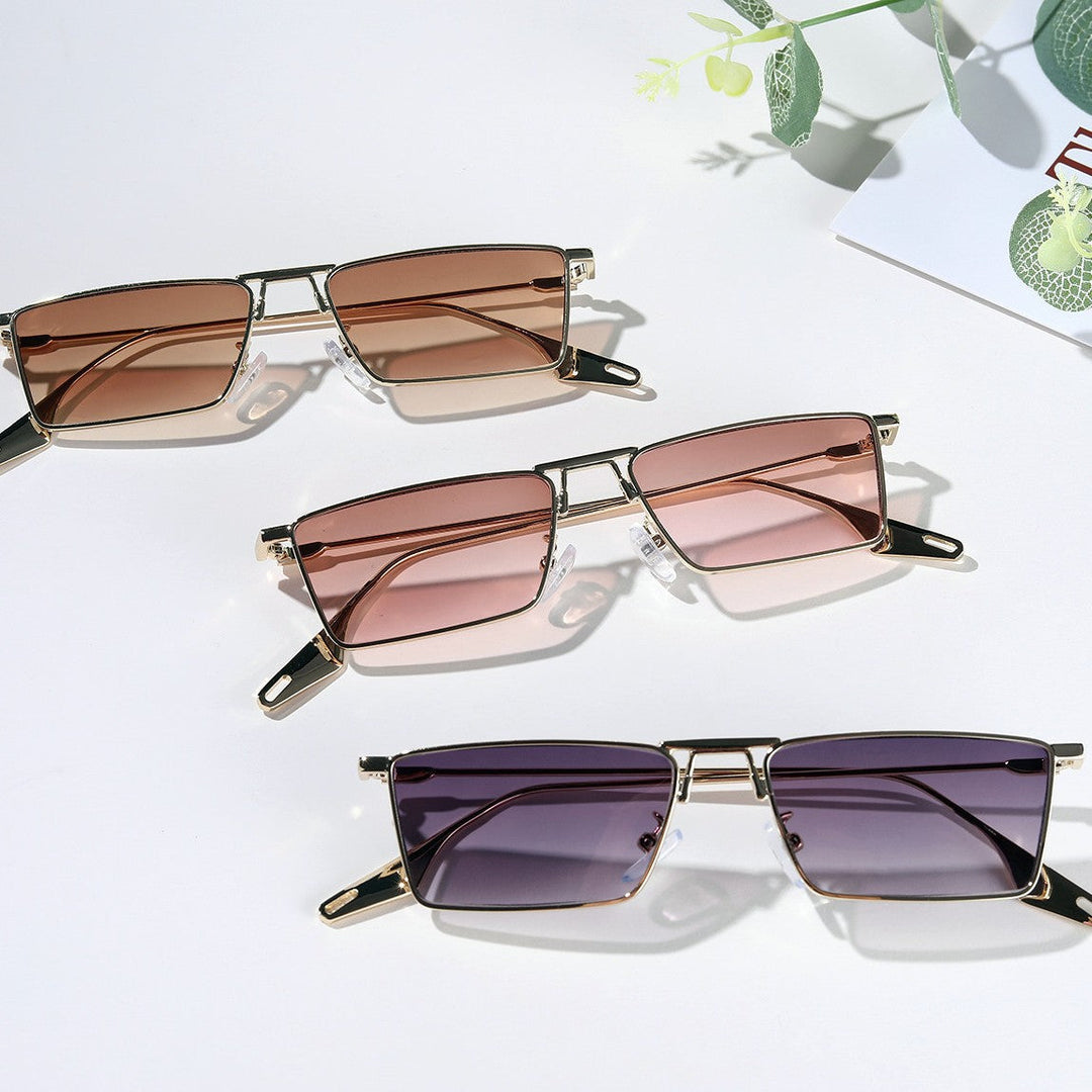 Dame elegant geometrisk solbrille med stilig metallramme Luvikno