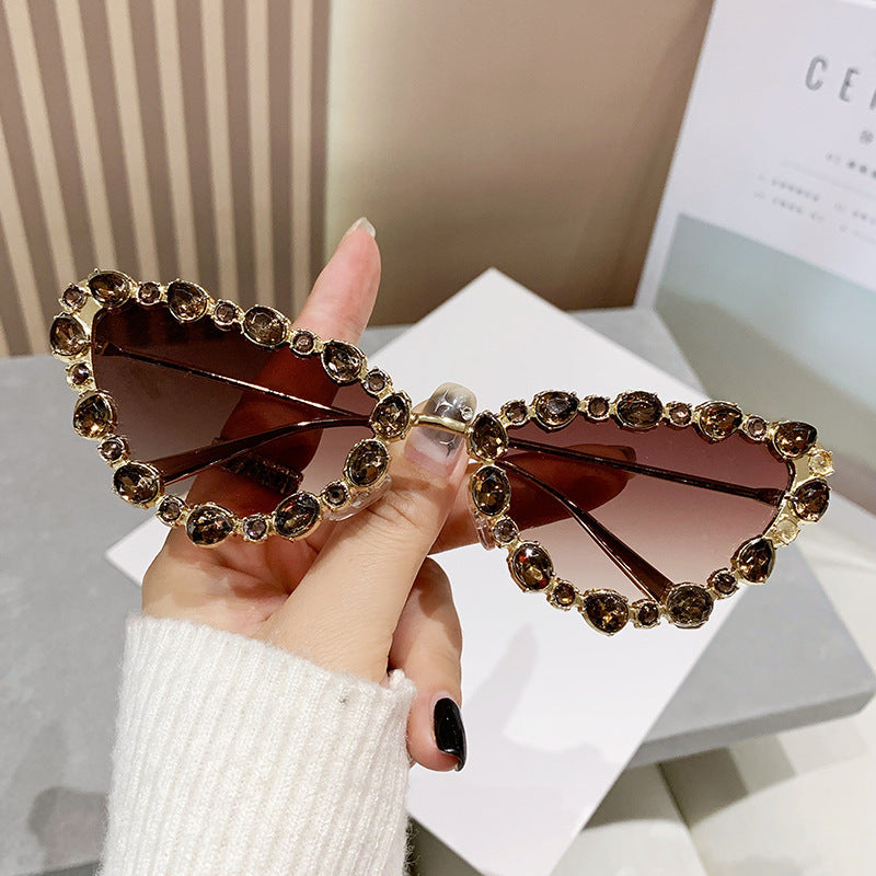 Dame Glamourøs Cat-Eye Solbrille med glitrende Strassdetaljer Luvikno
