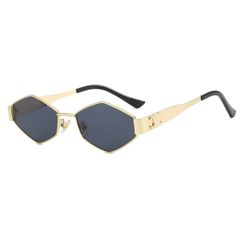 Dame hexagonal designer solbrille med innovativ metallramme Luvikno