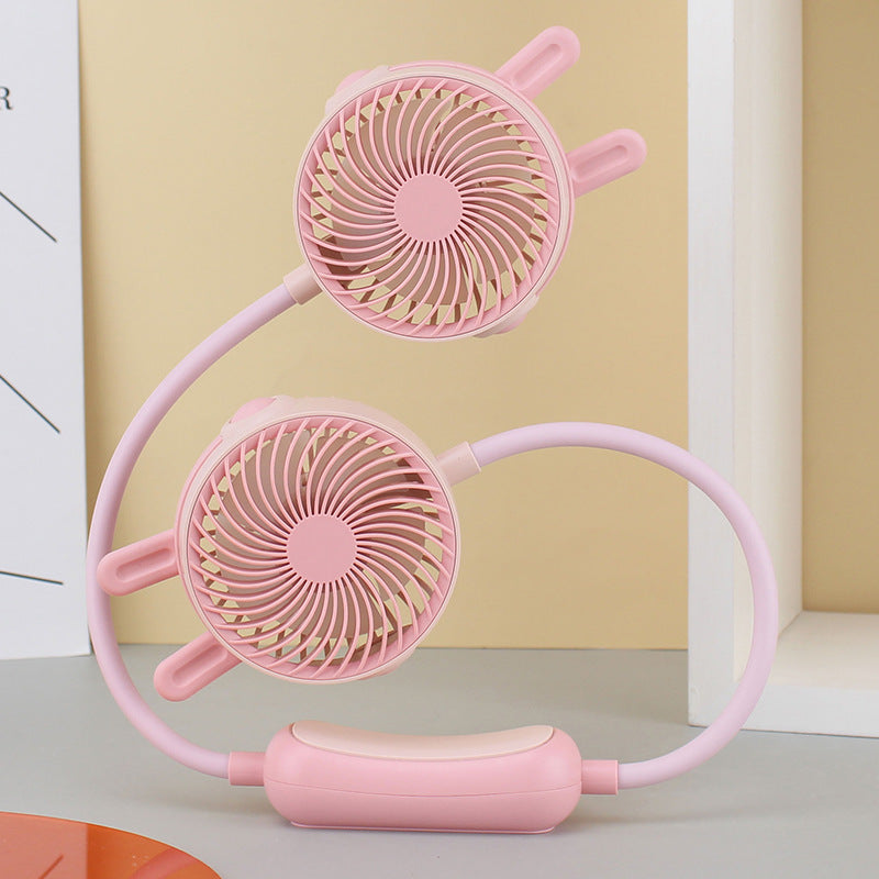 Unisex nan tragbar nakkevifte med dobbel vifteenhet og fleksible silikonarmer Luvikno