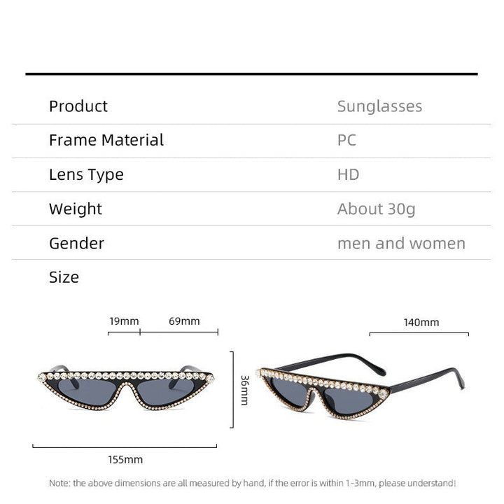 Dame Cat-Eye Solbriller med glitrende steindekor Luvikno