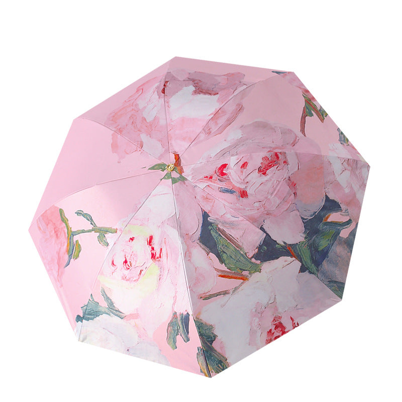 Kvinne elegant sammenleggbart paraply med blomstermotiver Luvikno