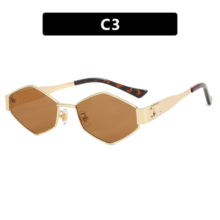 Dame hexagonal designer solbrille med innovativ metallramme Luvikno
