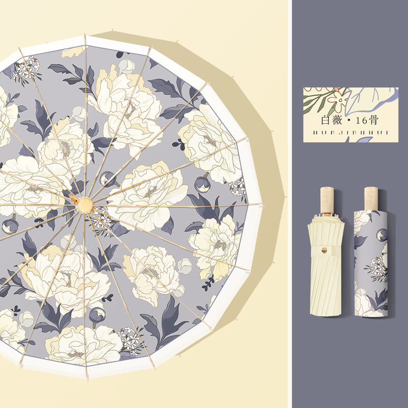 Dame elegant designer-paraply med blomsterdesign Luvikno