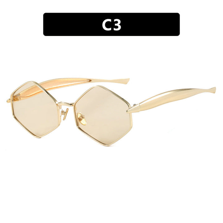 Dame hexagonal solbrille med elegant metallramme og UV-beskyttelse Luvikno