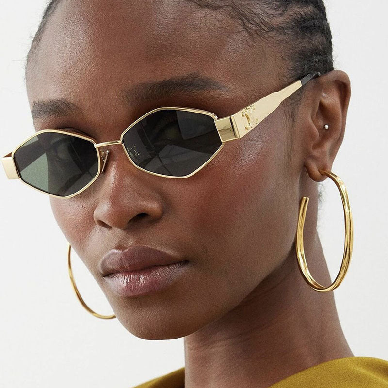 Dame hexagonal designer solbrille med innovativ metallramme Luvikno