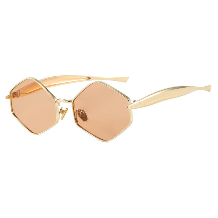 Dame hexagonal solbrille med elegant metallramme og UV-beskyttelse Luvikno