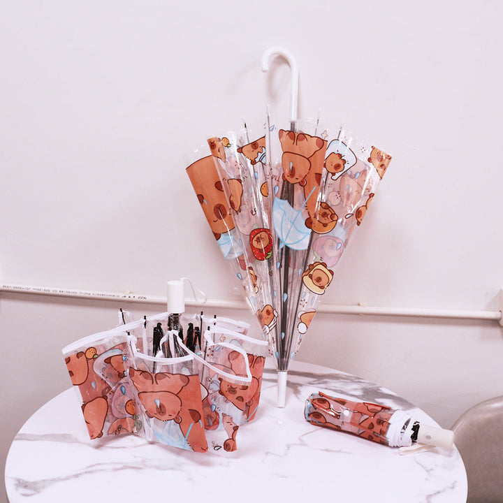 Dame Faltregn paraply med unikt tegneserie-bjørn motiv Luvikno