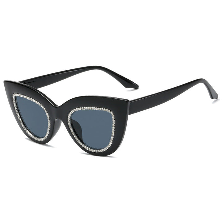 Dame Cat-Eye solbriller med glitrende aksenter Luvikno