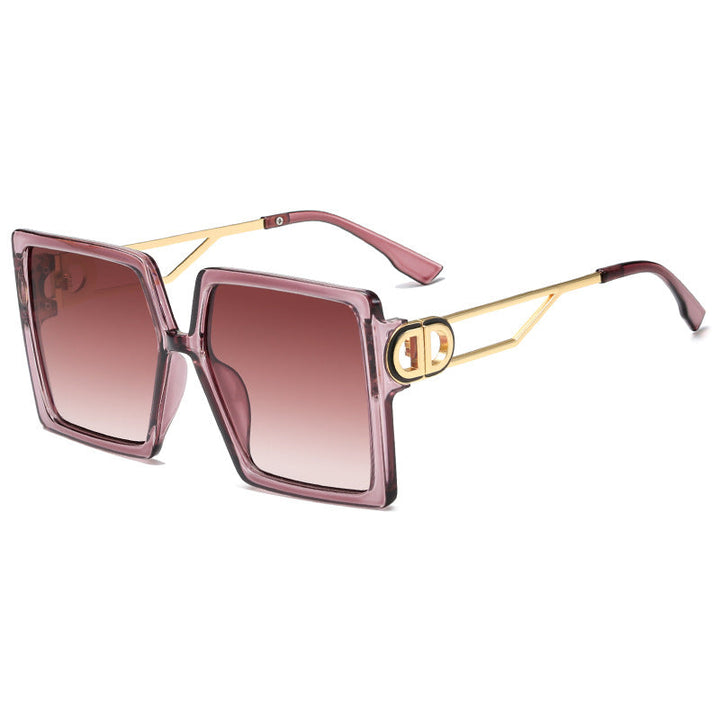 Dame oversized firkantet solbrille med elegant metallramme og polariserte glass Luvikno