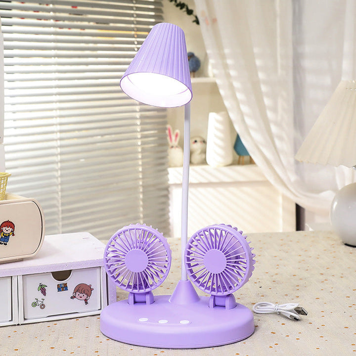 Multifunksjonell skrivebordslampe for damer med to integrerte vifter Luvikno