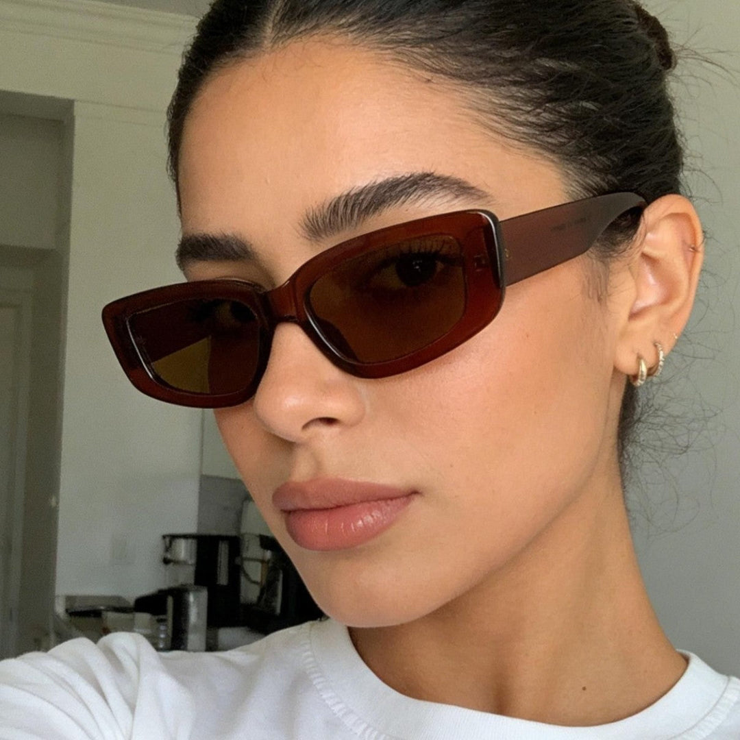 Damer moteriktig Cat-Eye solbrille med bred plastikkramme og UV-beskyttelse Luvikno