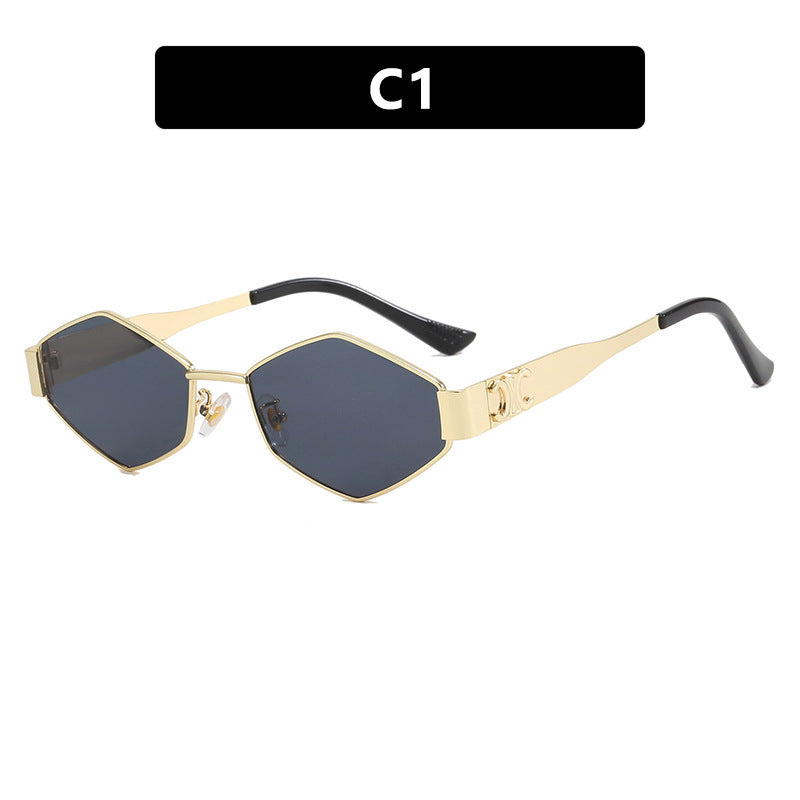 Dame hexagonal designer solbrille med innovativ metallramme Luvikno