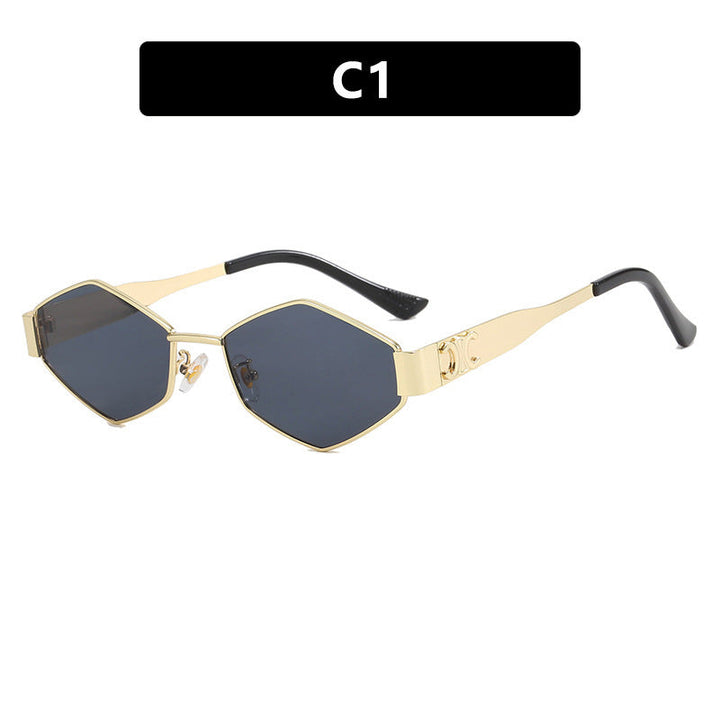 Dame hexagonal designer solbrille med innovativ metallramme Luvikno