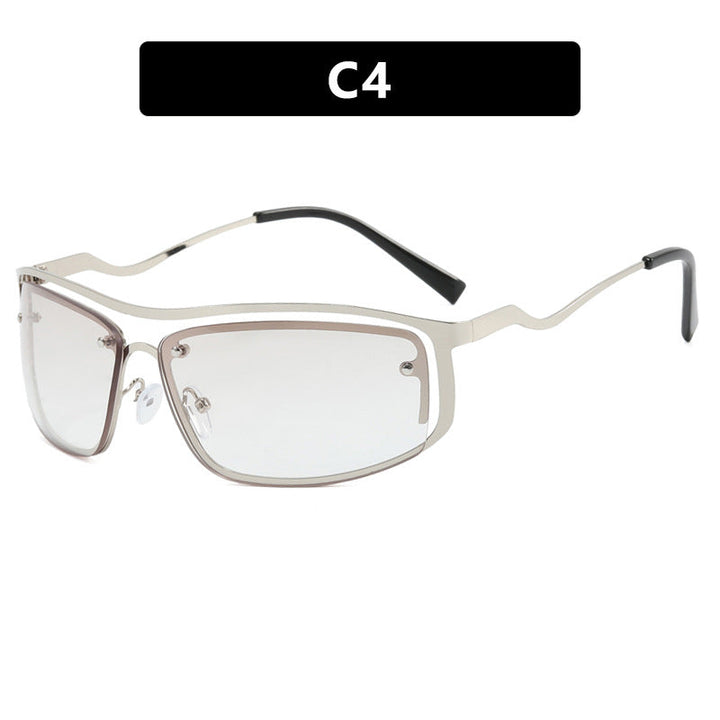 Damer futuristisk solbrille med elegant metallramme og høye transparente glass Luvikno