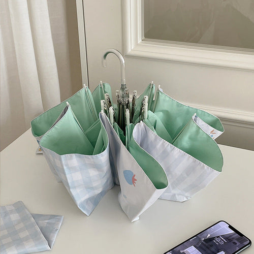 Damer elegant kompakt paraply med gingham-mønster Luvikno