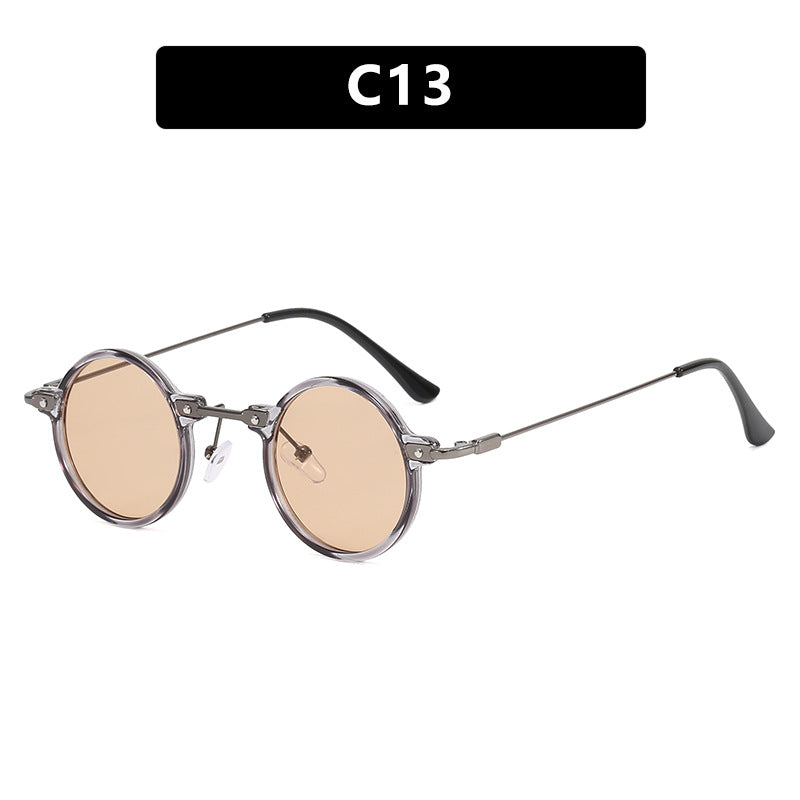 Damen moteriktig rund solbrille med stilig metallramme og polarisert glass Luvikno