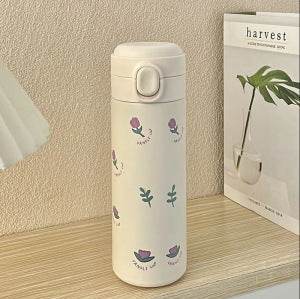 Damen Isolier-Trinkflaske med sikker trykknapp og elegant blomsterdesign Luvikno