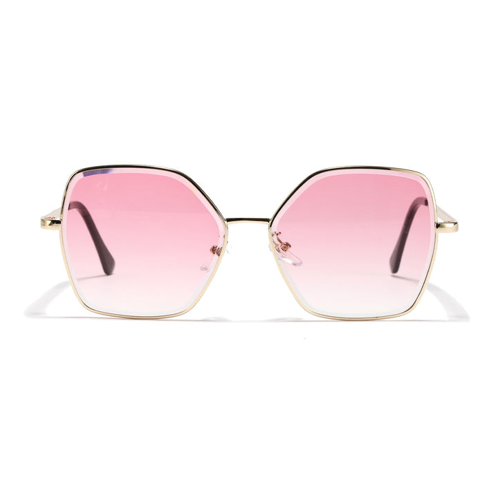 Dame geometrisk solbrille med fashionable gullramme Luvikno