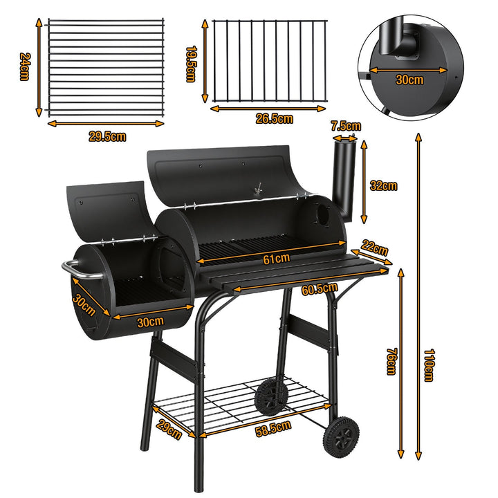 Offset Smoker Kullgrill med Side Firebox BBQ | Luvikno