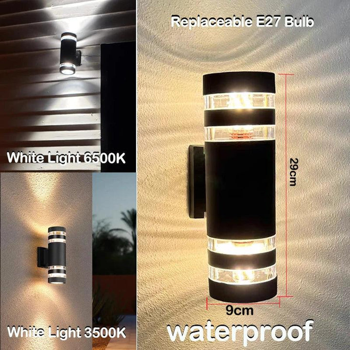 Luvikno | LumiBloc LED Utendørs Vegglampe – Moderne IP65 Opp & Ned Design med E27 Sokkel