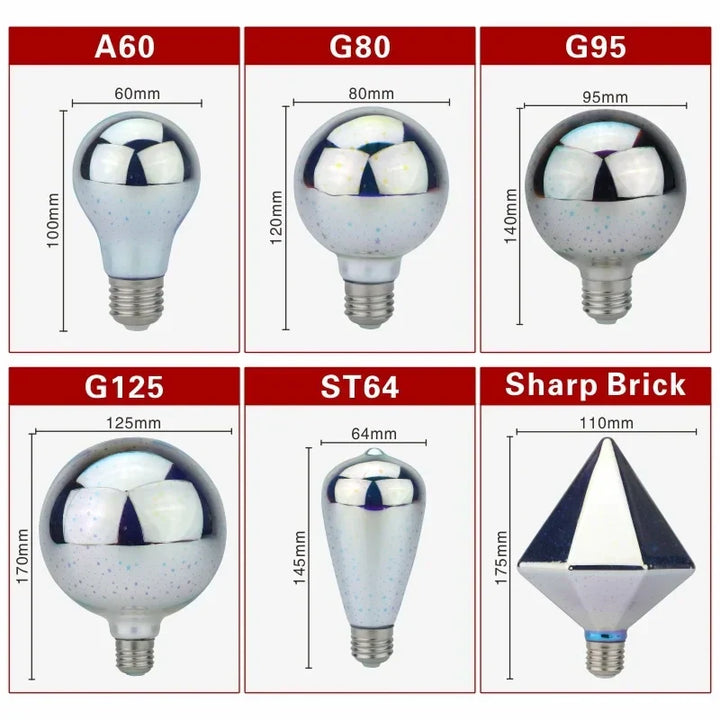 3D LED-pære | Vintage fyrverkeri effektlampe med E27 sokkel | 6W 85–265V | Dekor, fest- og julebelysning | Auravia Luvikno