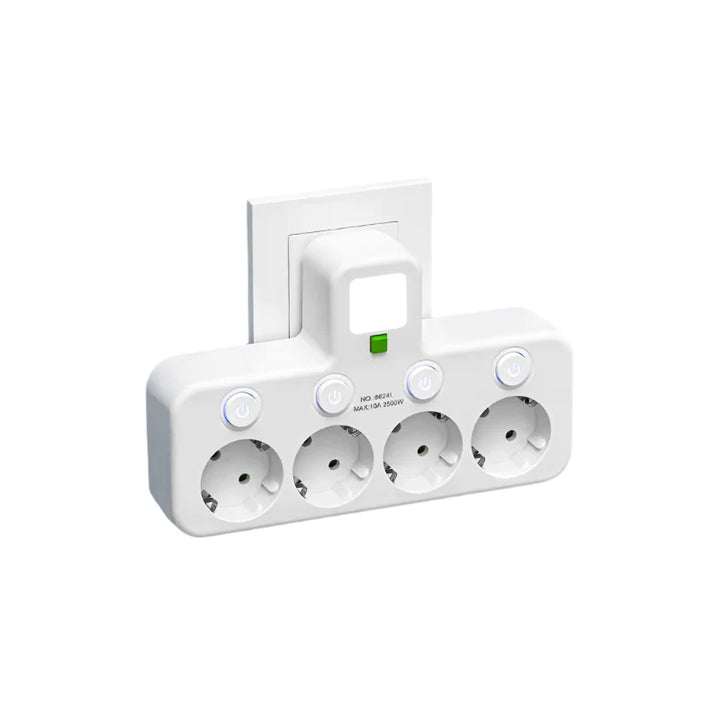 Luvikno | Multi-stikksokkel VOLTRIQ ProLine | 3–4 stikkontakter + 2× USB & 1× Type-C | 2500 W | Overspenningsbeskyttelse & kontrollbryter