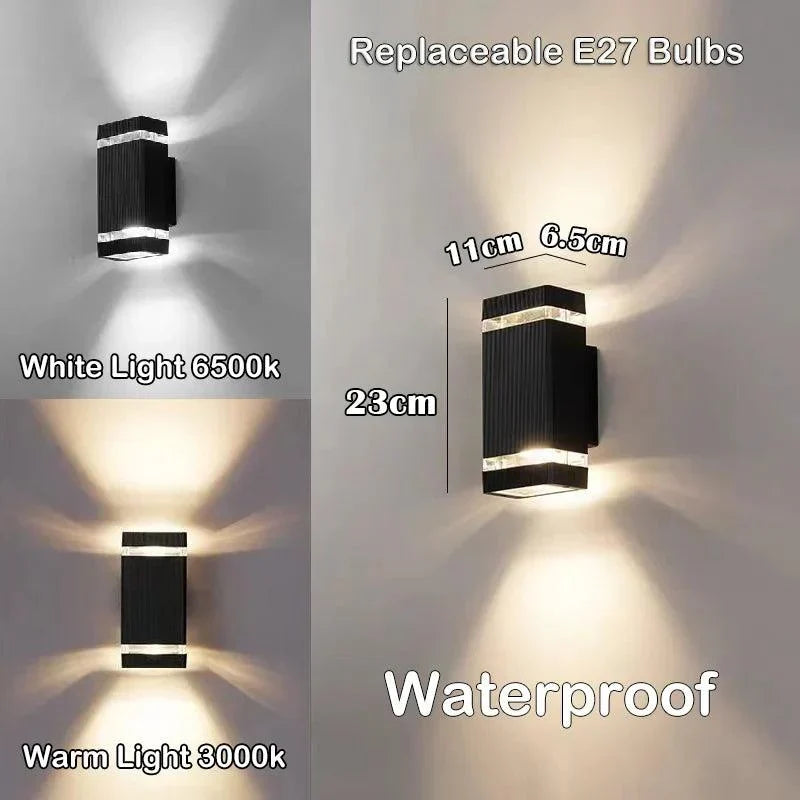 Luvikno | LumiBloc LED utendørsvegglys | Opp & Ned effekt | E27 sokkel | IP65 vanntett | Moderne design for hage & balkong