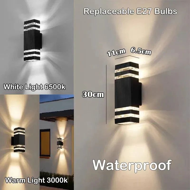 Luvikno | LumiBloc LED utendørsvegglys | Opp & Ned effekt | E27 sokkel | IP65 vanntett | Moderne design for hage & balkong