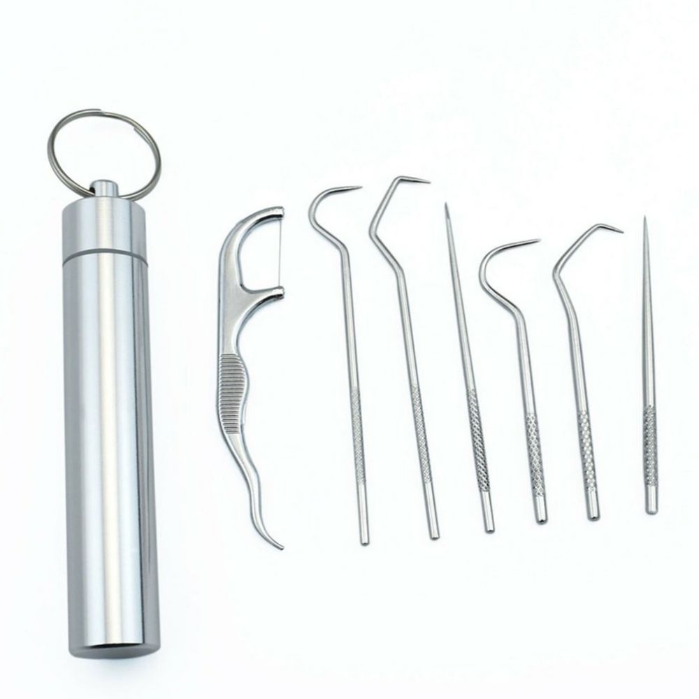 Clean Pick - 7-delt rustfritt stål tannpirker-sett | Luvikno