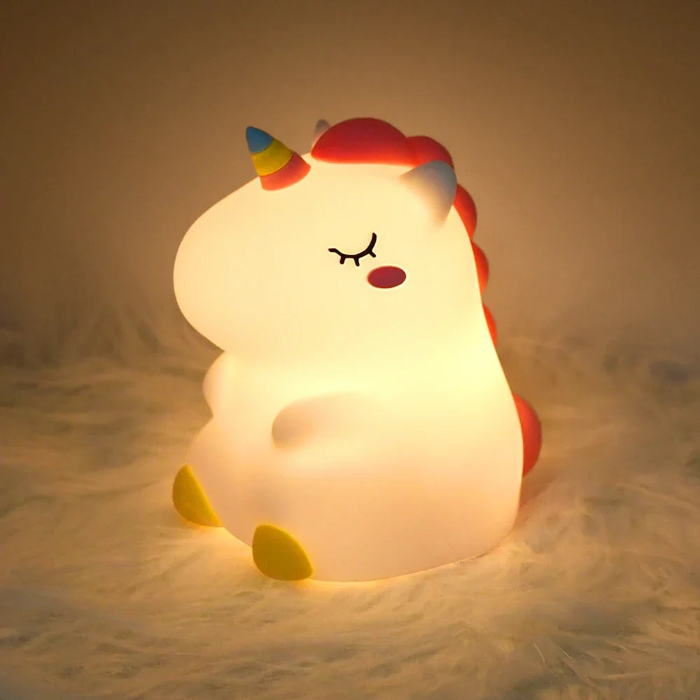 DreamiCorn LED Nattlys Enhjørning | Myk Silikon & USB Oppladbar | Berøringskontroll & 2 Lysstyrkenivåer | Barnerom & Gaveidé Luvikno