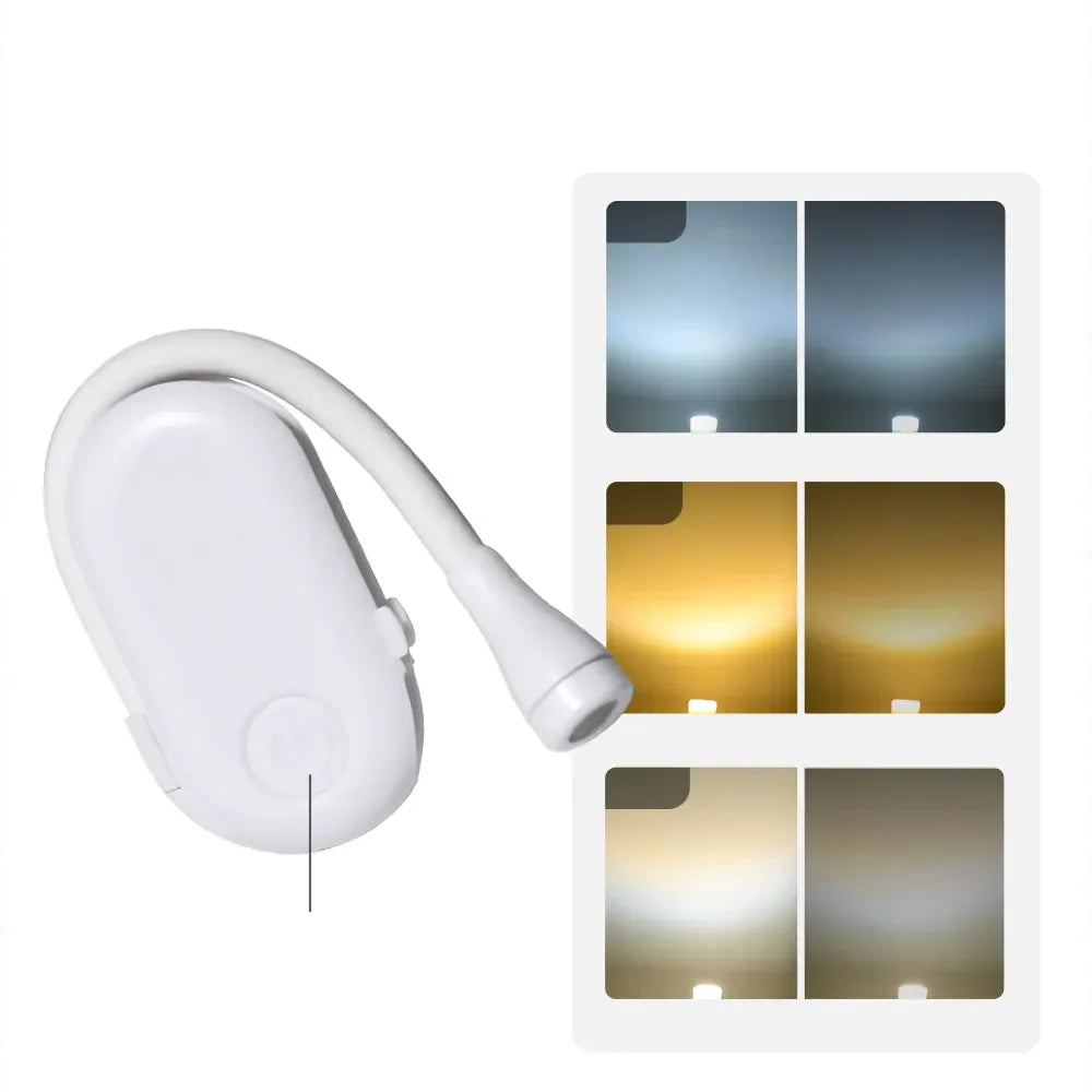 Luvikno | Mini Boklys - Bærbart Klips-Lys med USB-lading, Dimmbar LED for Soverom, Øyevern og Camping - 360° Vri Klips Boklampe