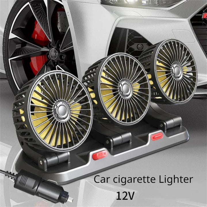 360° Justerbar Bilvifte - 3-Hodet Automotiv Elektrisk Vifte - USB/12V/24V - 2 Hastigheter - Stille Kjøling for Hjem, Skrivebord, Kontor & Bil | Luvikno