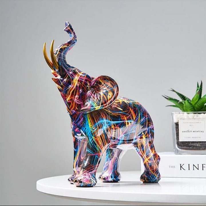 Luvikno | Håndlaget Abstrakt Elefantstatue – Fargerik Dekorativ Kunstskulptur for Livlig Hjemdekorasjon