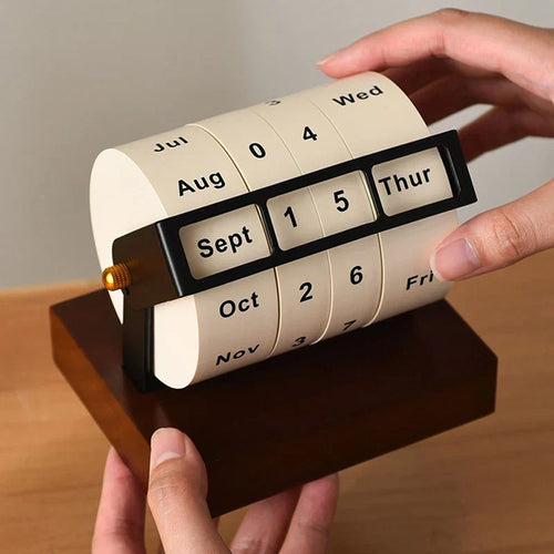 Mid-Century Rotating Wooden Perpetual Desk Calendar | Luvikno