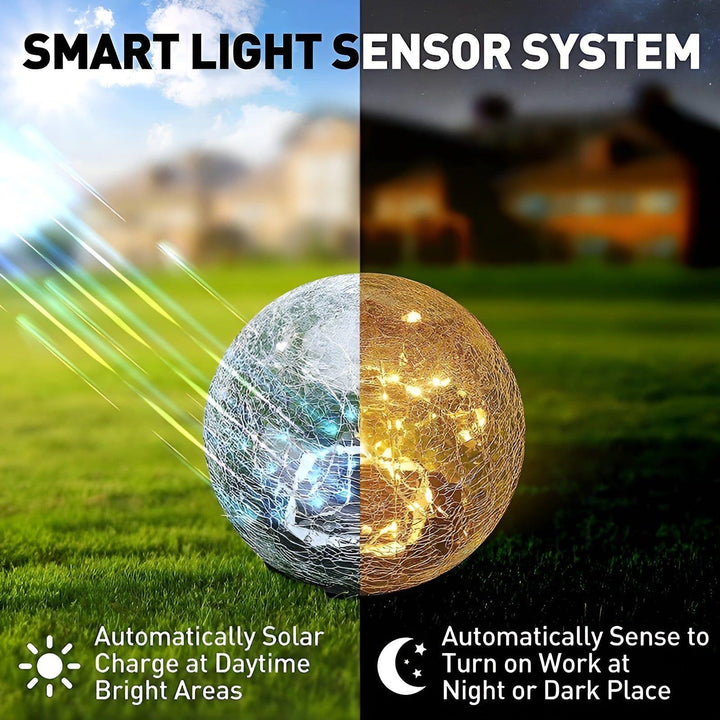 Luvikno | Lumora Solarbeleuchtung für den Garten | Warmweißes LED-Licht | Automatisch & IP65 wasserdicht | Design mit zerbrochenem Glas
