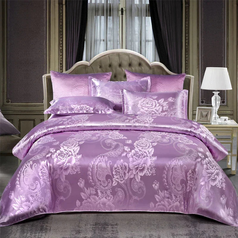 Luvikno | Luksuriøst Satin Rayon Jacquard Dynecover i Gull & Blå